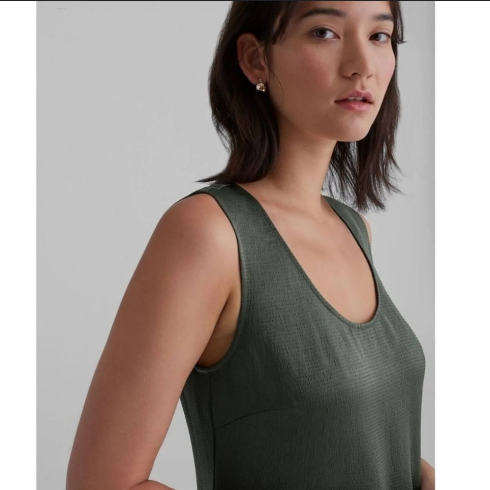 Club Monaco Bias Cut Sleeveless Satin Dress In Olive Green - Picture 5 of 16